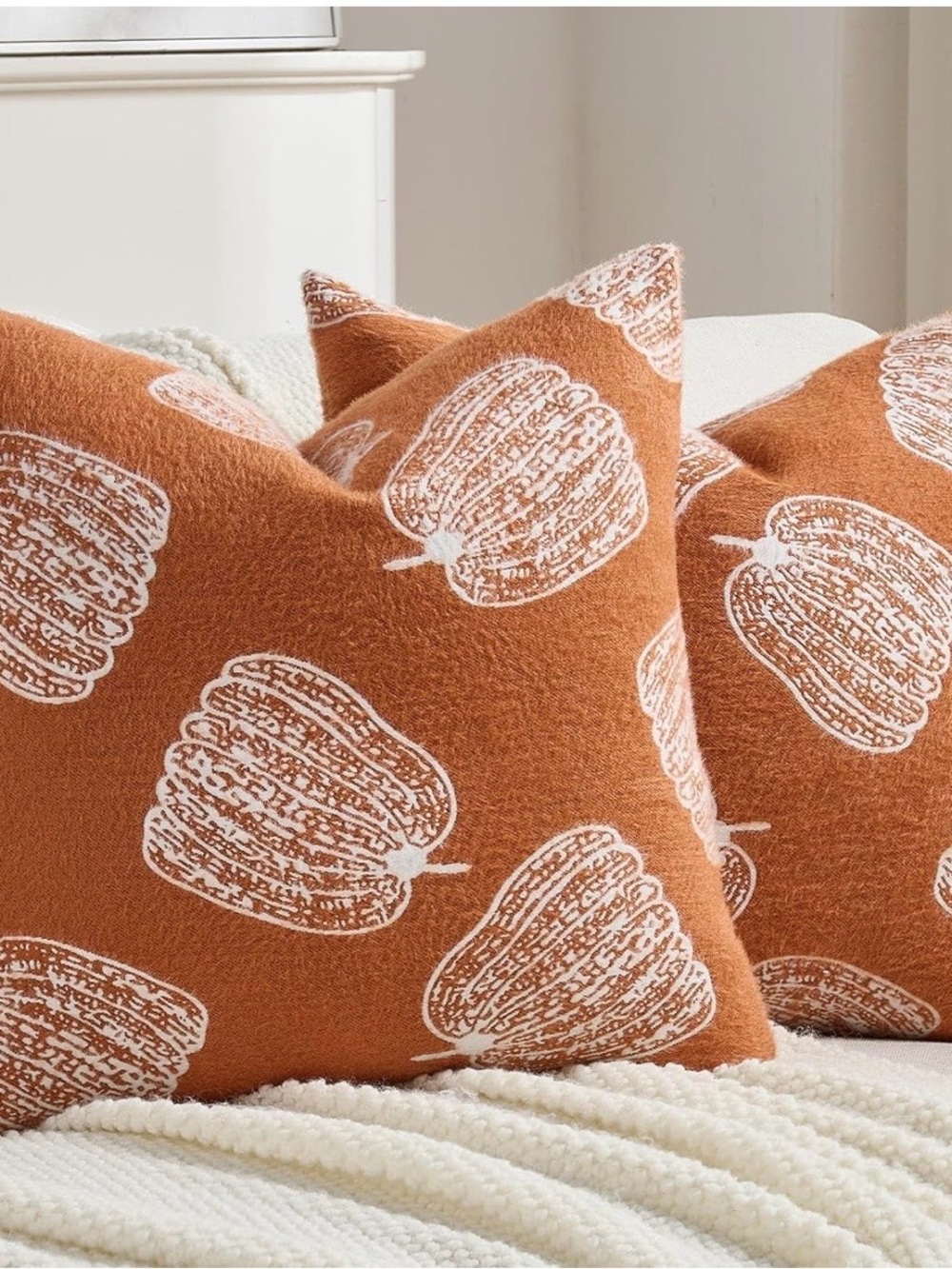 Pumpkin Print Throw Pillow Cover Set 20”x20” COVERS ONLY